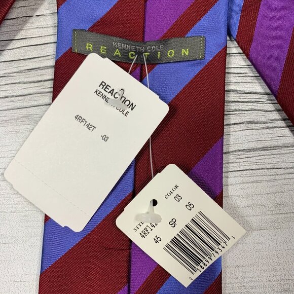 NWT Kenneth Cole Reaction 100% Silk Striped Print Tie - Picture 3 of 7